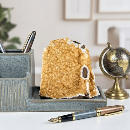 Natural Citrine Druzy Geode Cluster Unique Crystal Display Piece