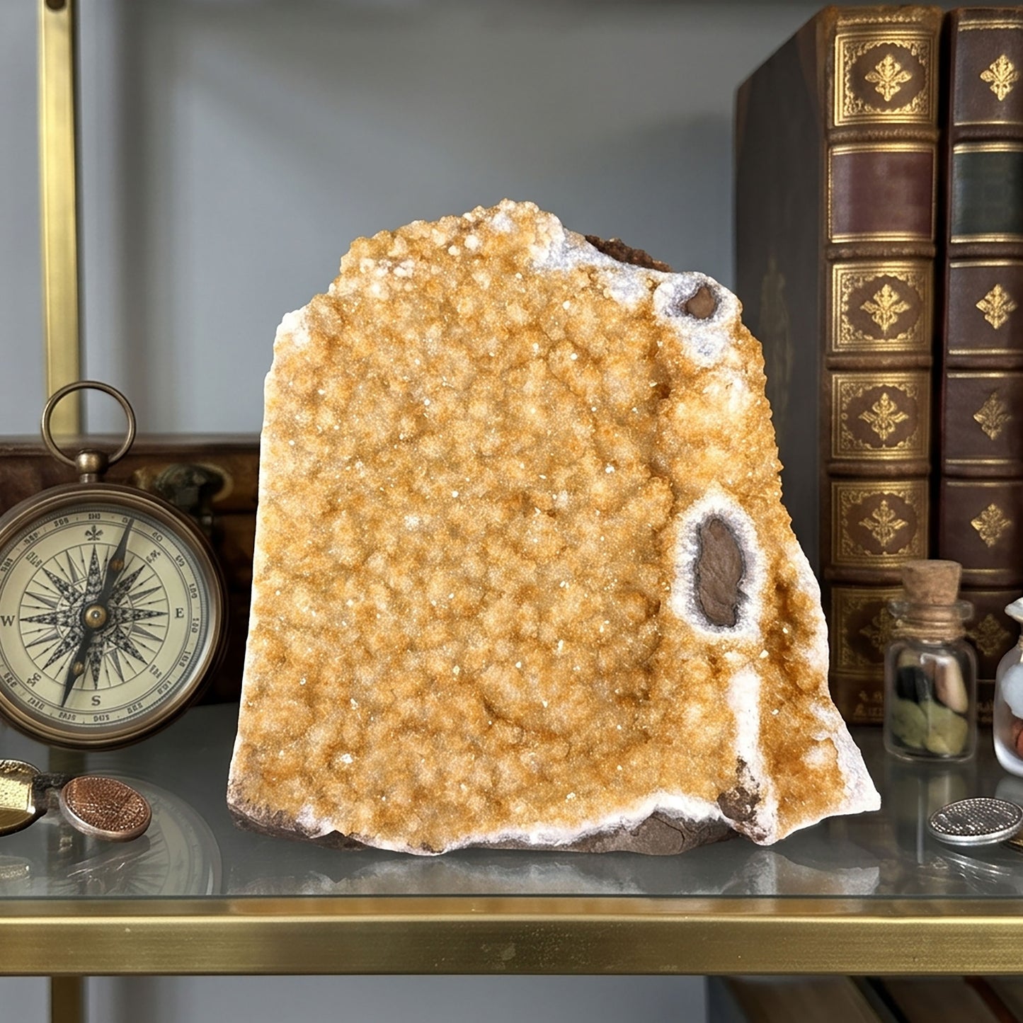 Natural Citrine Druzy Geode Cluster Unique Crystal Display Piece