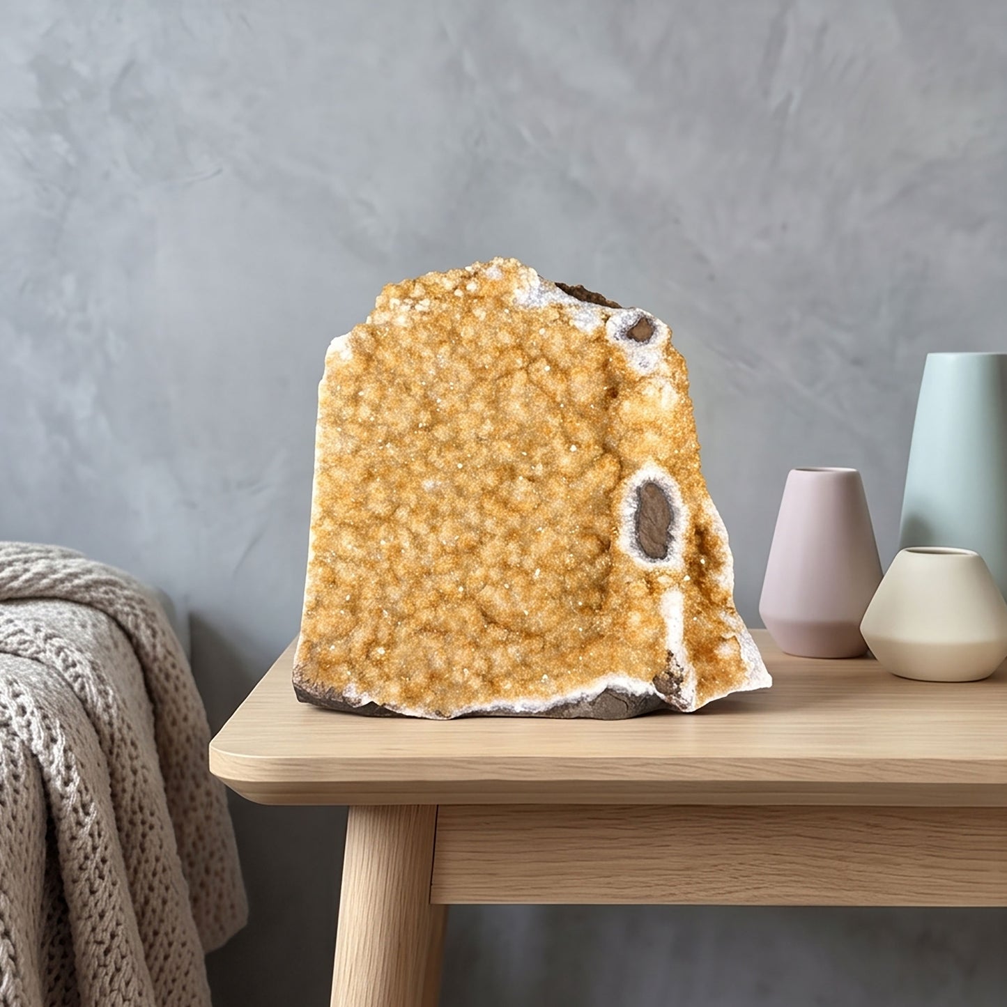 Natural Citrine Druzy Geode Cluster Unique Crystal Display Piece