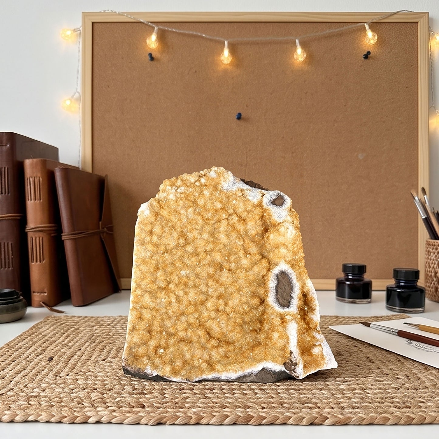 Natural Citrine Druzy Geode Cluster Unique Crystal Display Piece