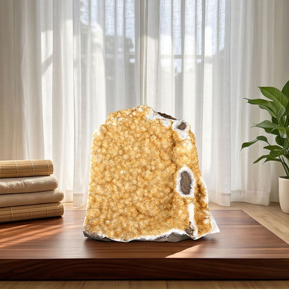 Natural Citrine Druzy Geode Cluster Unique Crystal Display Piece