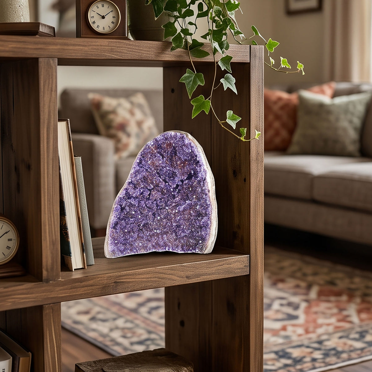 Amethyst Geode 5.75" Natural Brazilian Purple Crystal Cluster with Polished Edge Display Specimen