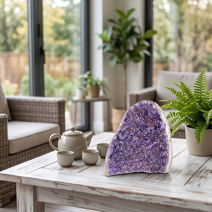 Amethyst Geode 5.75" Natural Brazilian Purple Crystal Cluster with Polished Edge Display Specimen