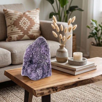 Amethyst Druzy Geode 6" Natural Brazilian Purple Standing Crystal Display Specimen