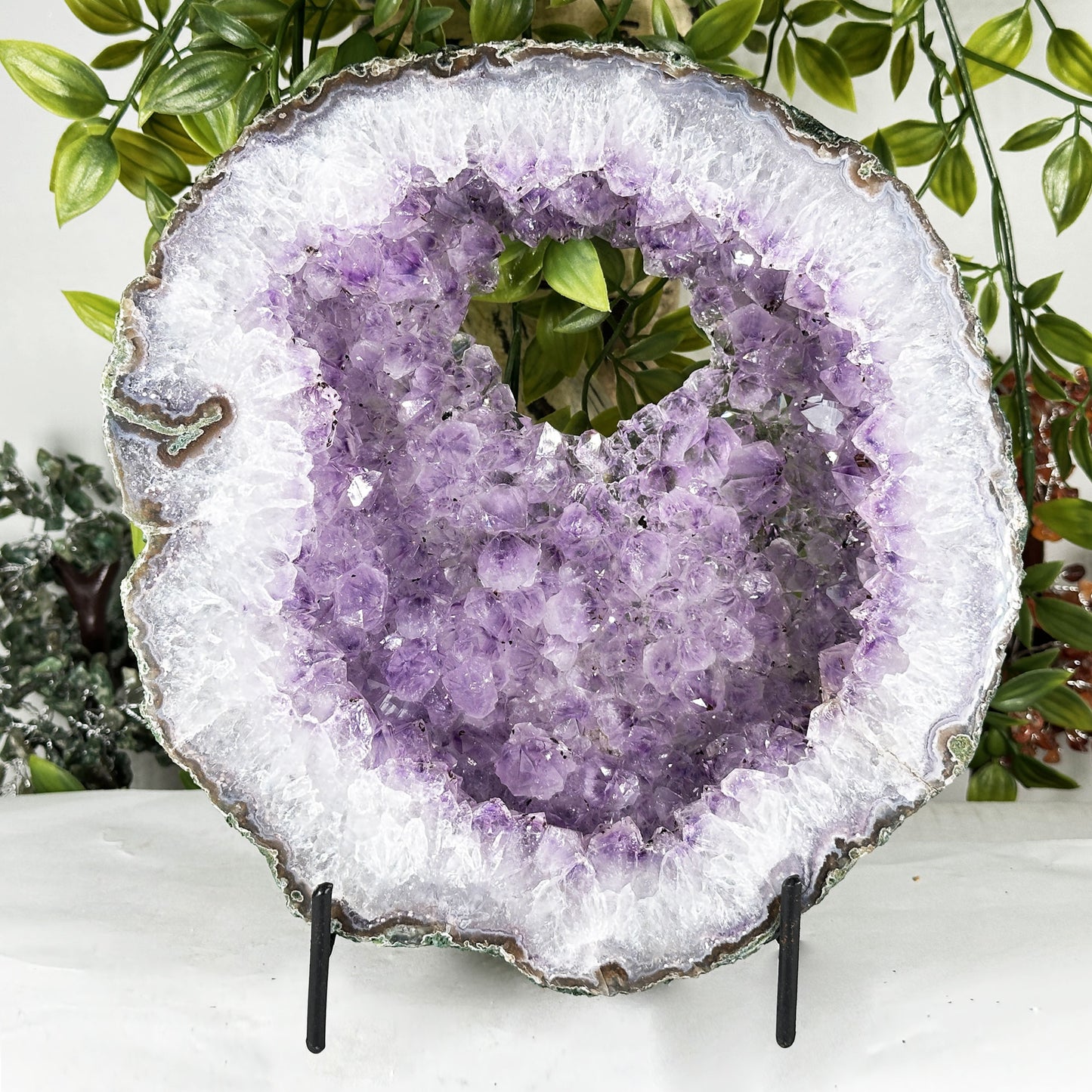 Natural Amethyst Geode Slice 9" Purple Crystal Cluster Display Specimen