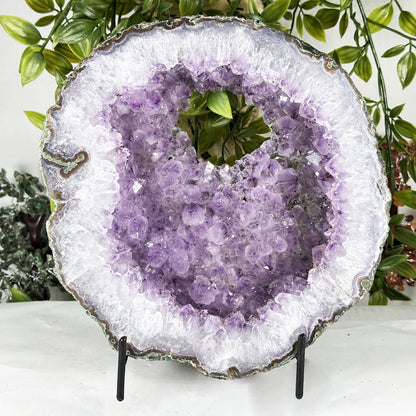Natural Amethyst Geode Slice 9" Purple Crystal Cluster Display Specimen