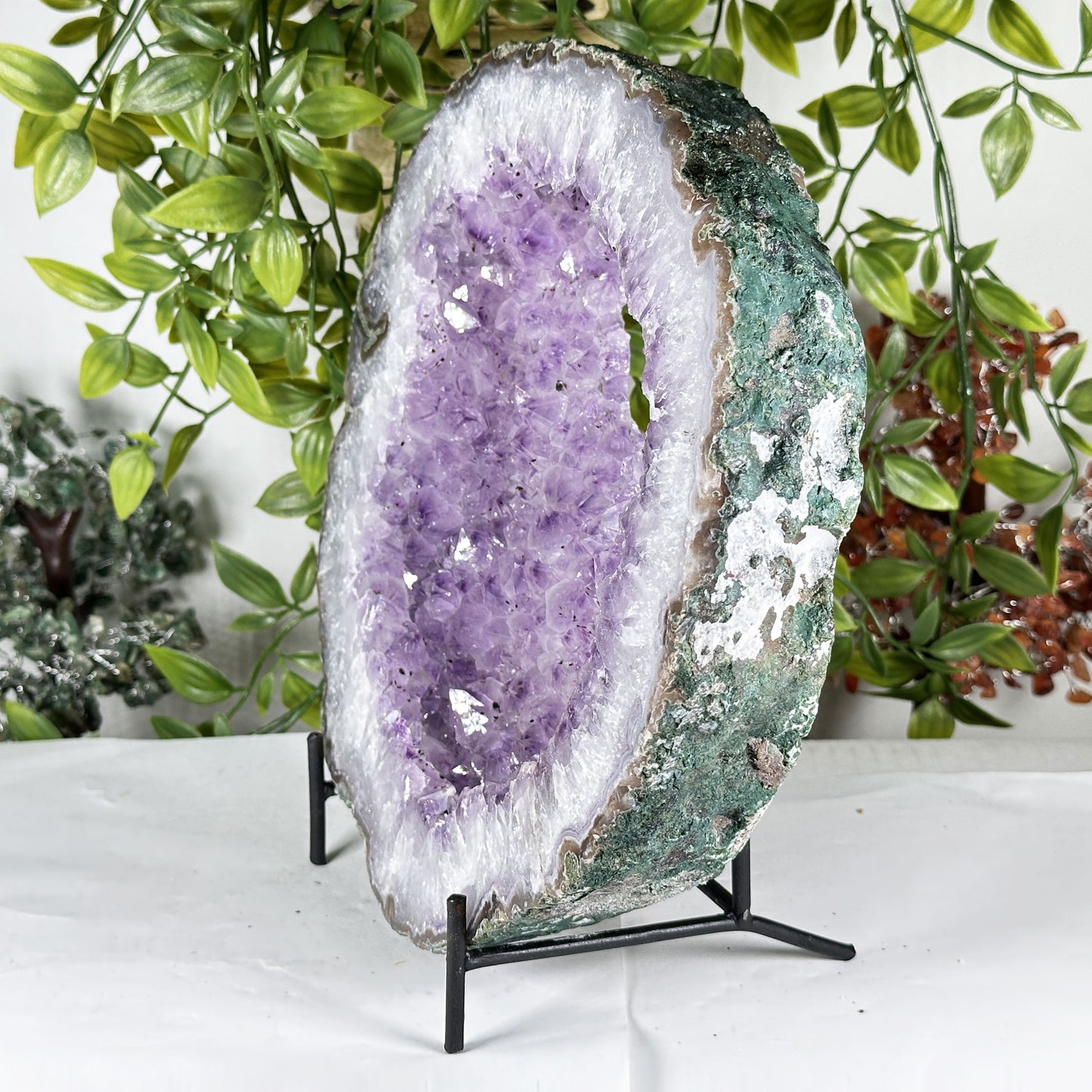Natural Amethyst Geode Slice 9" Purple Crystal Cluster Display Specimen