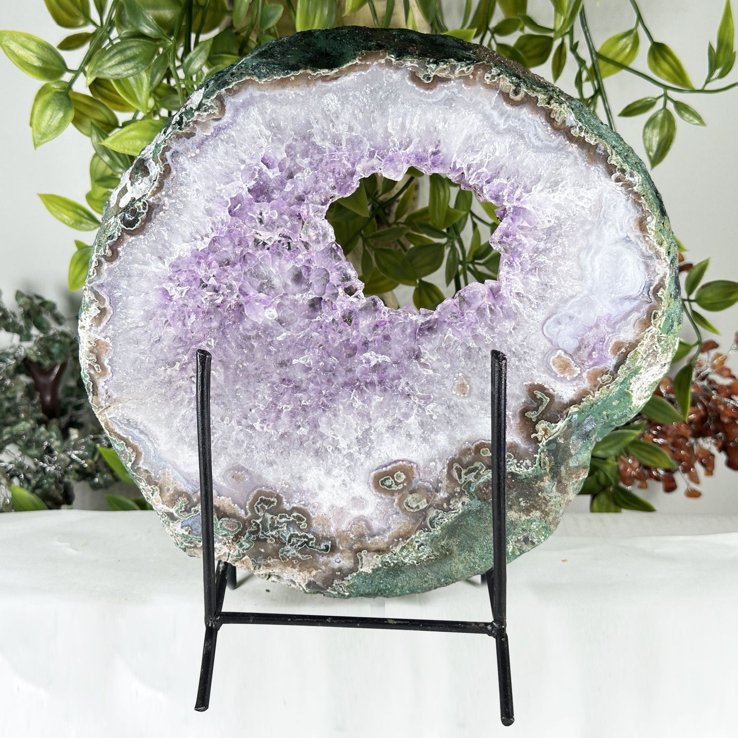 Natural Amethyst Geode Slice 9" Purple Crystal Cluster Display Specimen