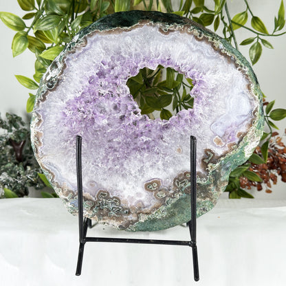 Natural Amethyst Geode Slice 9" Purple Crystal Cluster Display Specimen