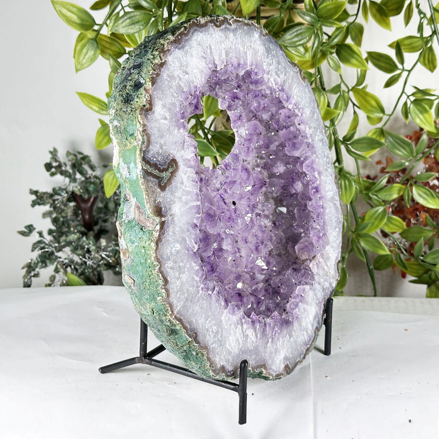 Natural Amethyst Geode Slice 9" Purple Crystal Cluster Display Specimen