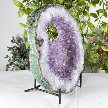 Natural Amethyst Geode Slice 9" Purple Crystal Cluster Display Specimen