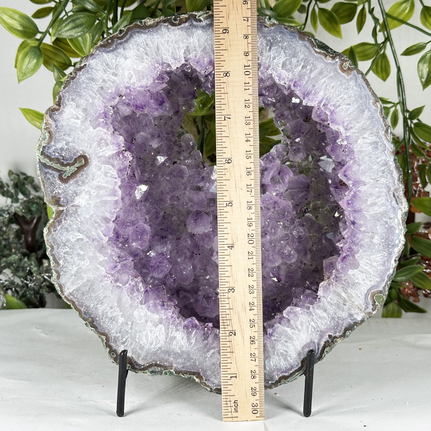Natural Amethyst Geode Slice 9" Purple Crystal Cluster Display Specimen
