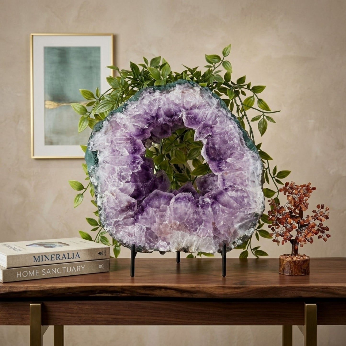 Natural Amethyst Geode Slice 8.5" Purple Crystal Cluster Display Specimen