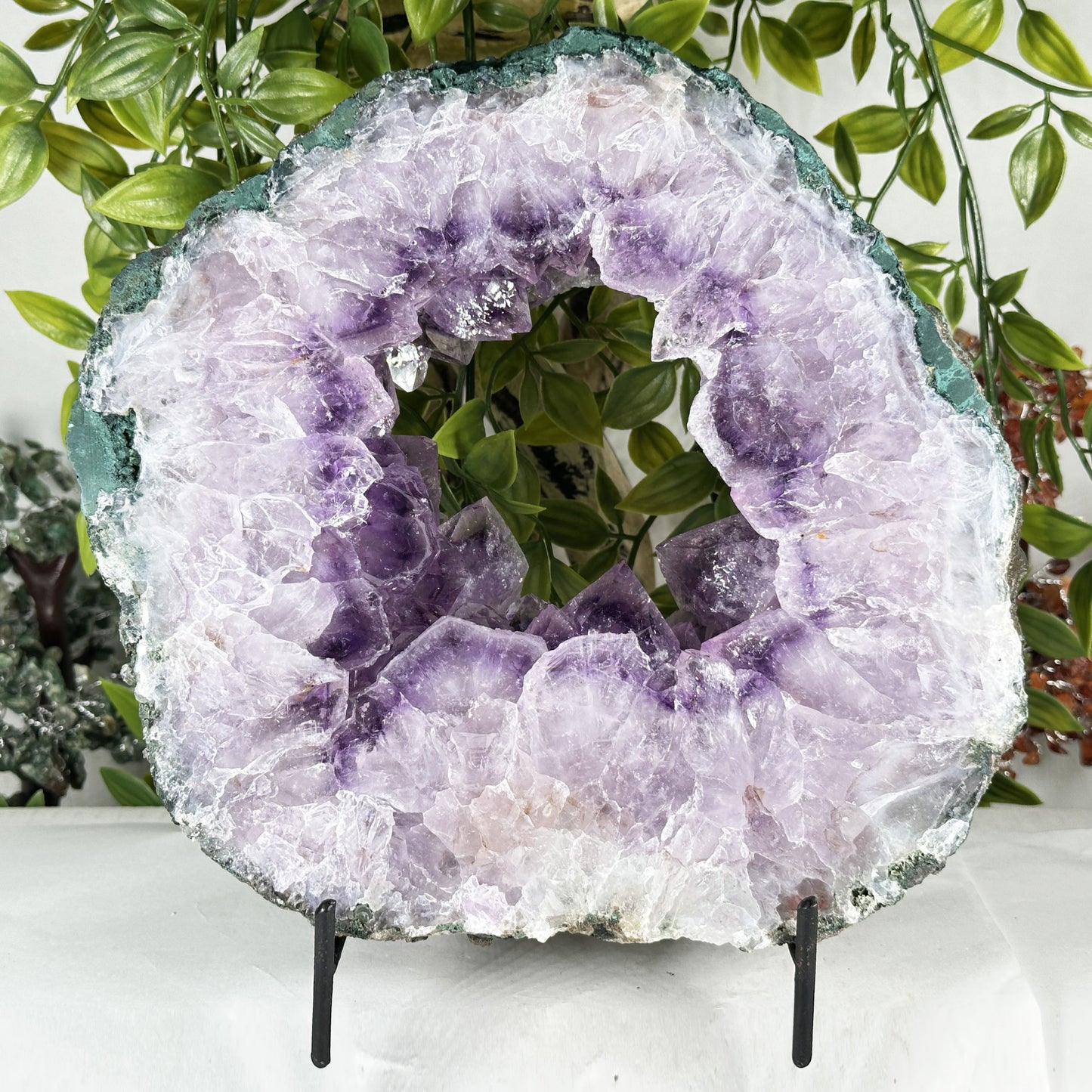 Natural Amethyst Geode Slice 8.5" Purple Crystal Cluster Display Specimen