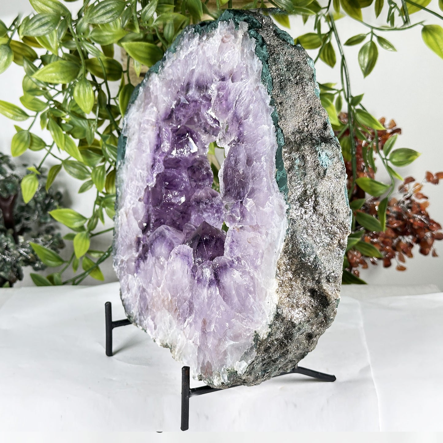 Natural Amethyst Geode Slice 8.5" Purple Crystal Cluster Display Specimen