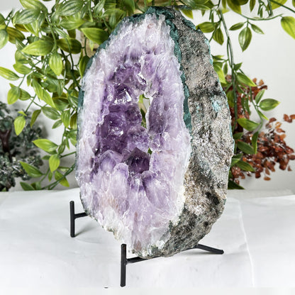 Natural Amethyst Geode Slice 8.5" Purple Crystal Cluster Display Specimen