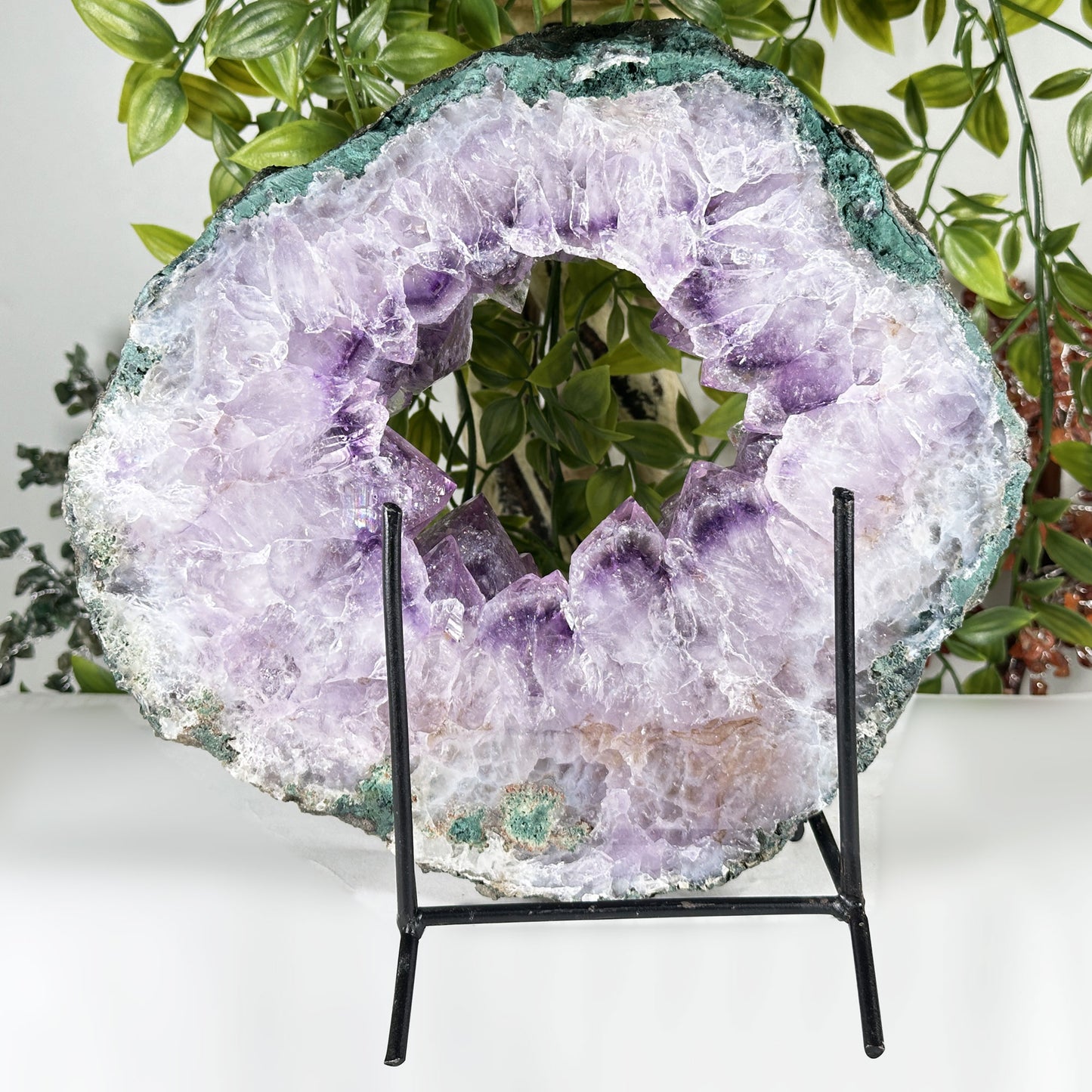 Natural Amethyst Geode Slice 8.5" Purple Crystal Cluster Display Specimen