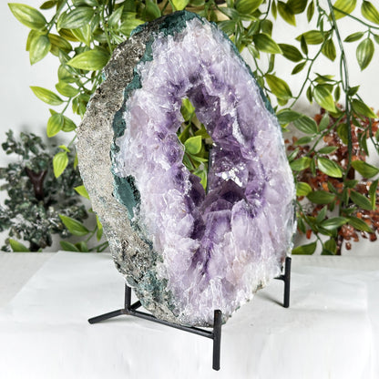 Natural Amethyst Geode Slice 8.5" Purple Crystal Cluster Display Specimen