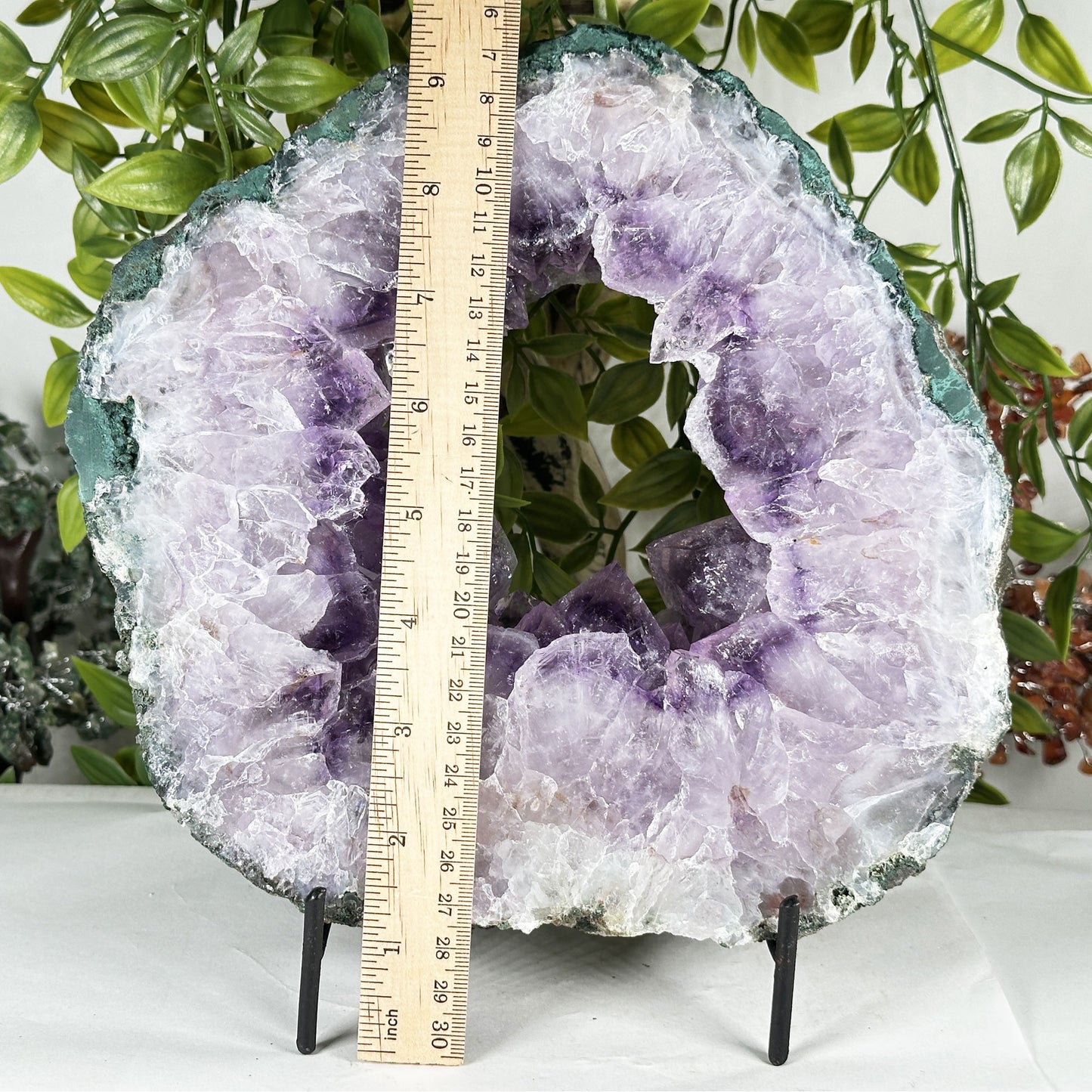 Natural Amethyst Geode Slice 8.5" Purple Crystal Cluster Display Specimen