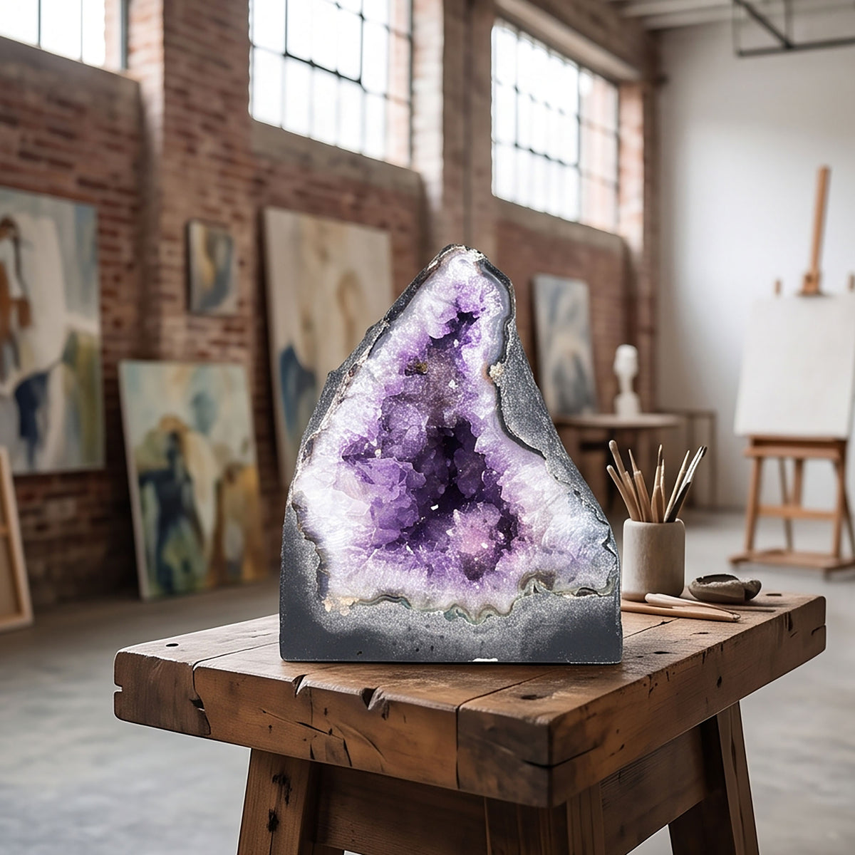 Amethyst Cathedral Geode 10" Tall Natural Brazilian Purple Crystal Cluster Display Specimen