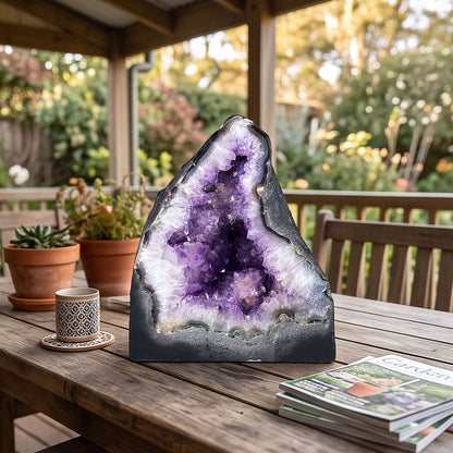 Amethyst Cathedral Geode 10" Tall Natural Brazilian Purple Crystal Cluster Display Specimen