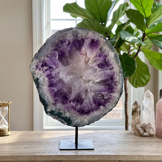 Amethyst Geode Slice Large Round Crystal Face Brazil 14" Wide