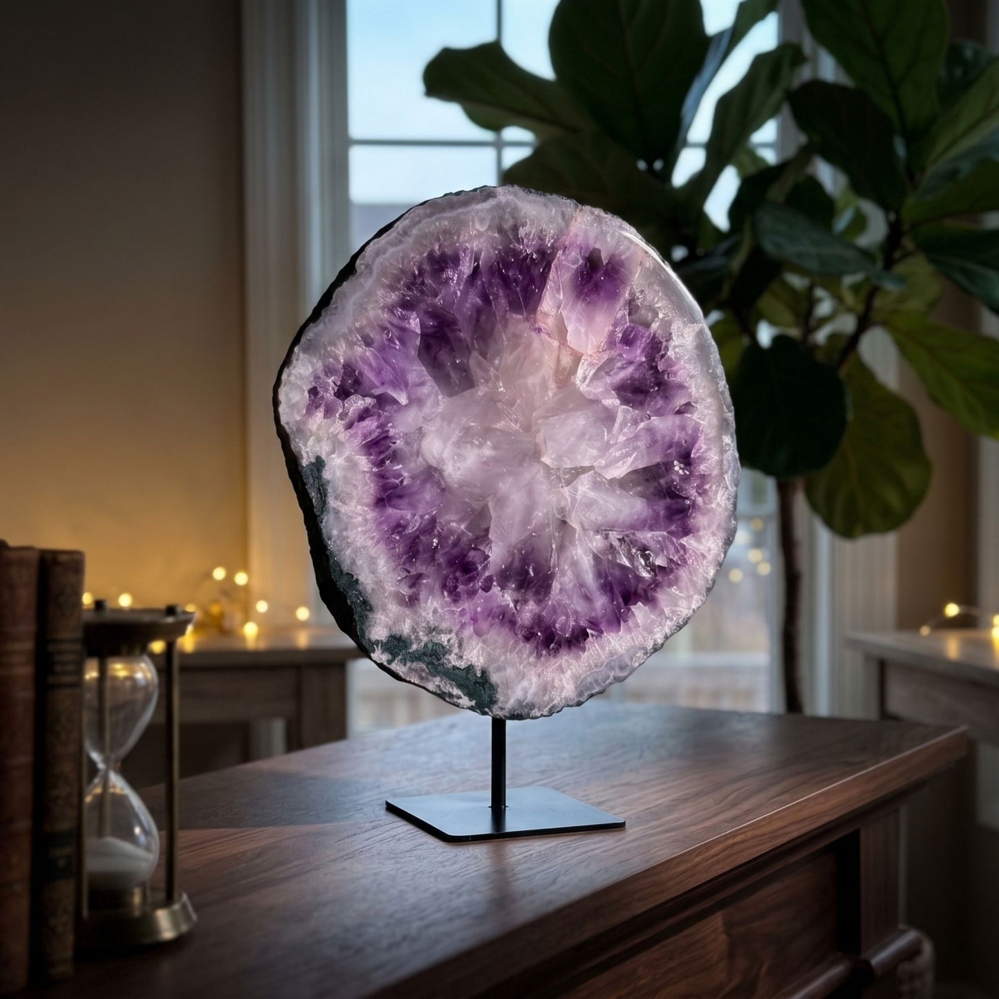 Amethyst Geode Slice Large Round Crystal Face Brazil 14" Wide