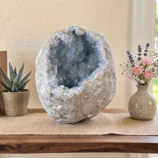 Celestite Geode Blue Crystal Cluster Madagascar 6" Tall