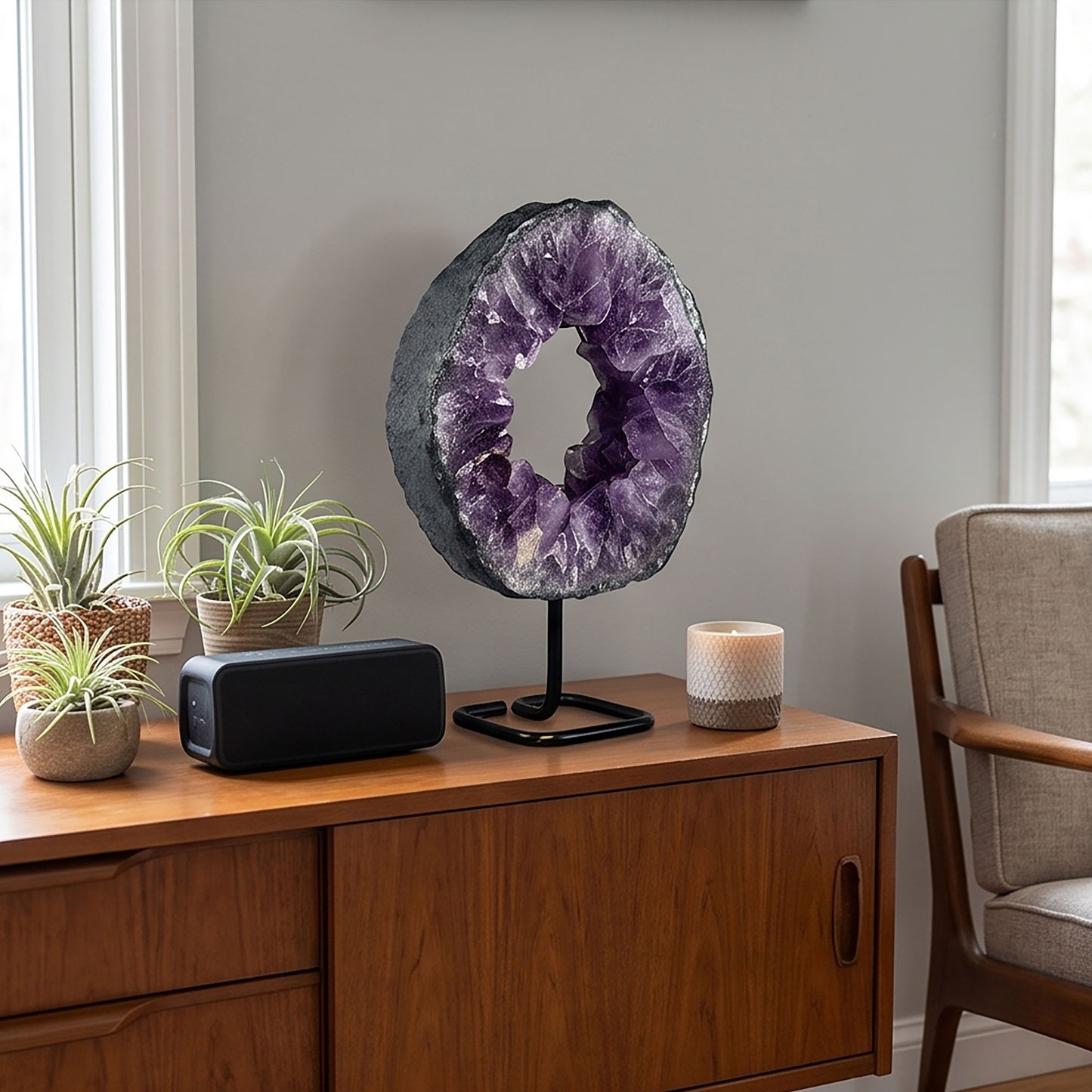10.25" Amethyst Crystal Circle Geode Natural Quartz Cluster Home and Office Decor