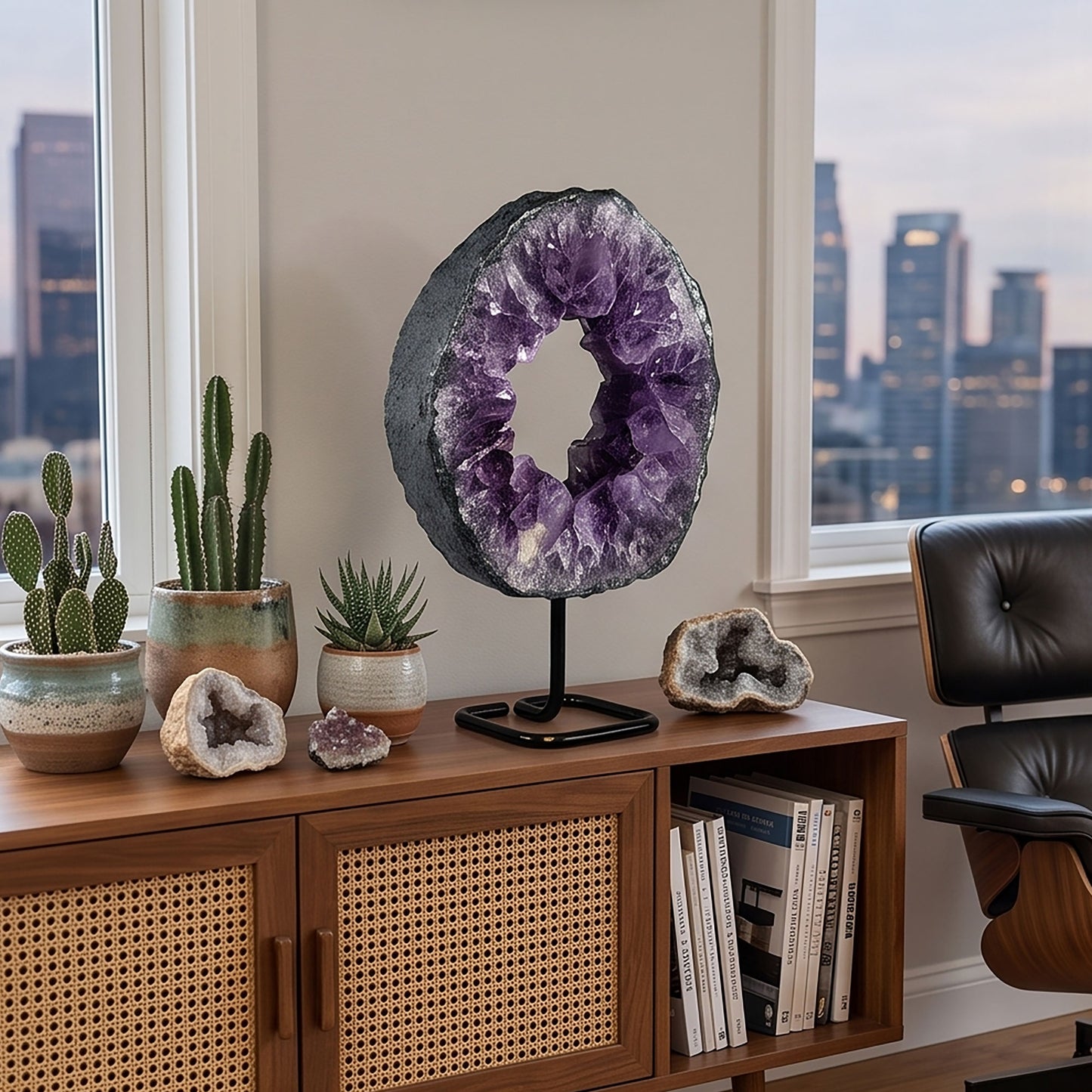 10.25" Amethyst Crystal Circle Geode Natural Quartz Cluster Home and Office Decor