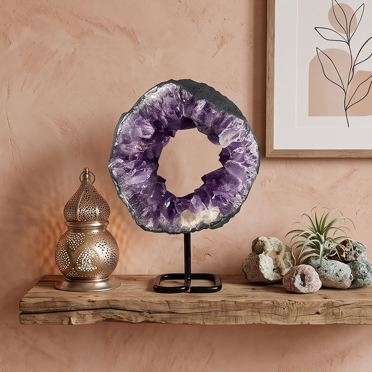 10.25" Amethyst Crystal Circle Geode Natural Quartz Cluster Home and Office Decor