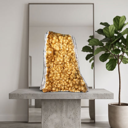 11" Citrine Geode Crystal Cluster Natural Yellow Citrine Geode Stone Display Specimen for Home Decor, Healing & Collection