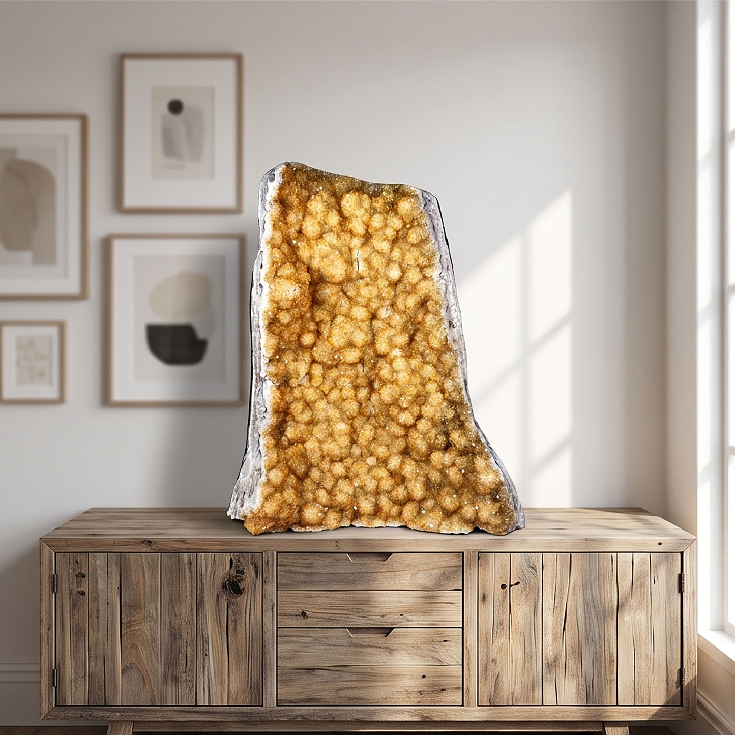 11" Citrine Geode Crystal Cluster Natural Yellow Citrine Geode Stone Display Specimen for Home Decor, Healing & Collection