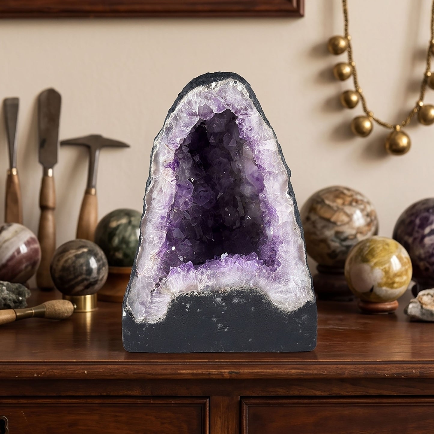 Natural 8.25" Brazilian Amethyst Geode Cathedral Purple Crystal Cluster Display Piece