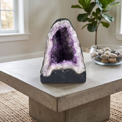 Natural 8.25" Brazilian Amethyst Geode Cathedral Purple Crystal Cluster Display Piece