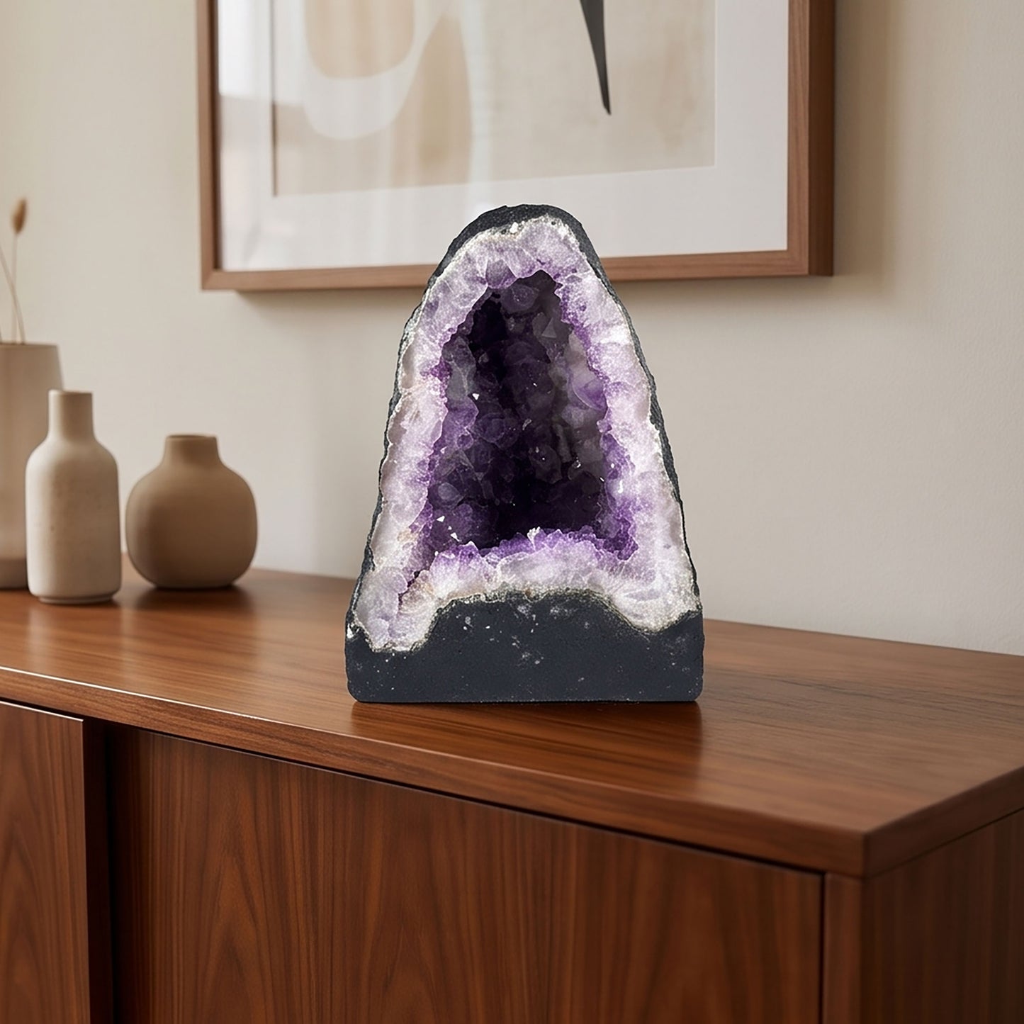 Natural 8.25" Brazilian Amethyst Geode Cathedral Purple Crystal Cluster Display Piece