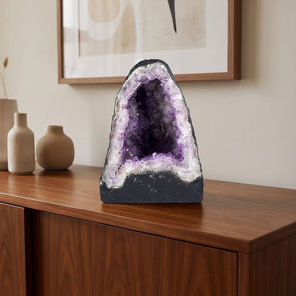 Natural 8.25" Brazilian Amethyst Geode Cathedral Purple Crystal Cluster Display Piece
