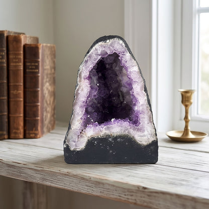 Natural 8.25" Brazilian Amethyst Geode Cathedral Purple Crystal Cluster Display Piece