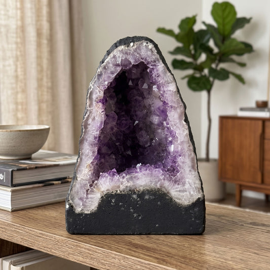 Natural 8.25" Brazilian Amethyst Geode Cathedral Purple Crystal Cluster Display Piece