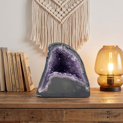 Natural 7.25" Brazilian Amethyst Geode Cathedral Purple Crystal Home Decor Specimen