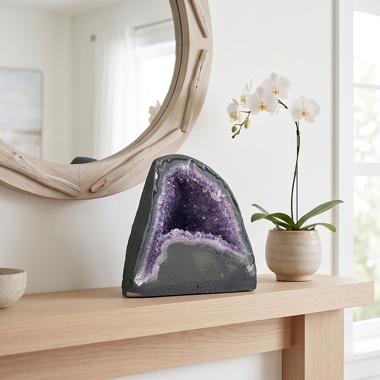 Natural 7.25" Brazilian Amethyst Geode Cathedral Purple Crystal Home Decor Specimen