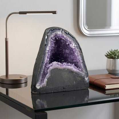 Natural 7.25" Brazilian Amethyst Geode Cathedral Purple Crystal Home Decor Specimen