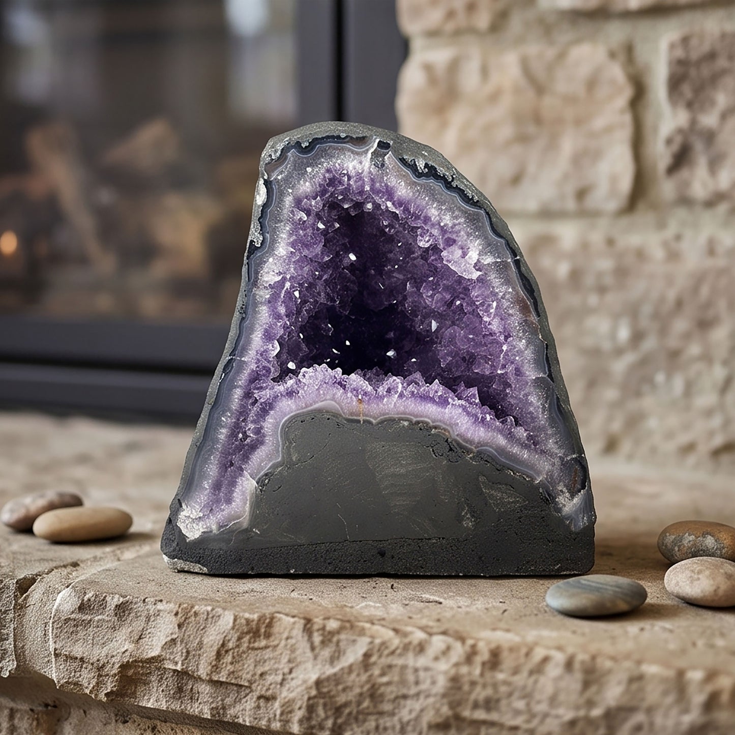 Natural 7.25" Brazilian Amethyst Geode Cathedral Purple Crystal Home Decor Specimen