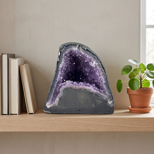 Natural 7.25" Brazilian Amethyst Geode Cathedral Purple Crystal Home Decor Specimen