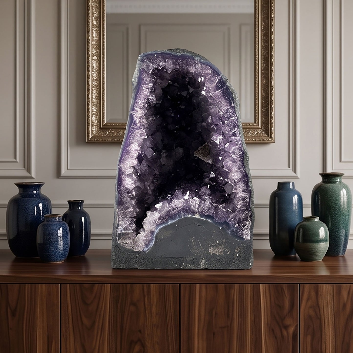 Natural 10.25" Brazilian Amethyst Geode Cathedral Deep Purple Crystal Cave Specimen for Home Decor & Collection