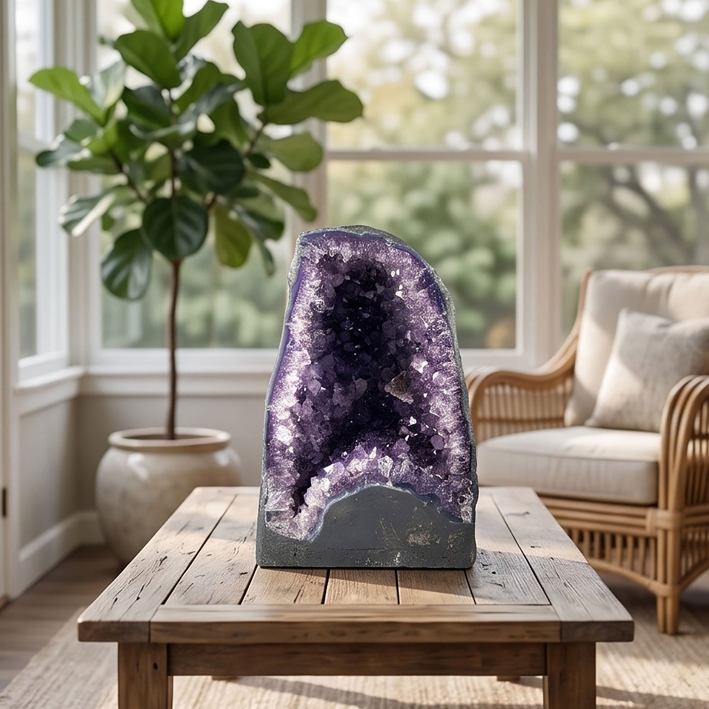 Natural 10.25" Brazilian Amethyst Geode Cathedral Deep Purple Crystal Cave Specimen for Home Decor & Collection