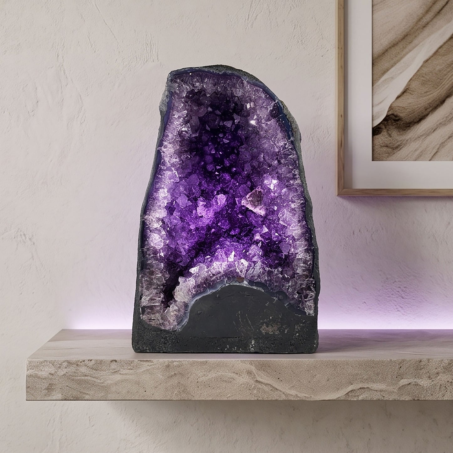 Natural 10.25" Brazilian Amethyst Geode Cathedral Deep Purple Crystal Cave Specimen for Home Decor & Collection