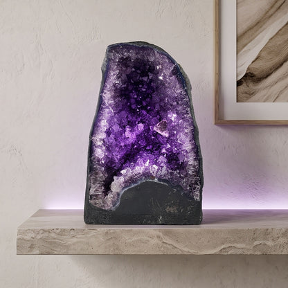 Natural 10.25" Brazilian Amethyst Geode Cathedral Deep Purple Crystal Cave Specimen for Home Decor & Collection