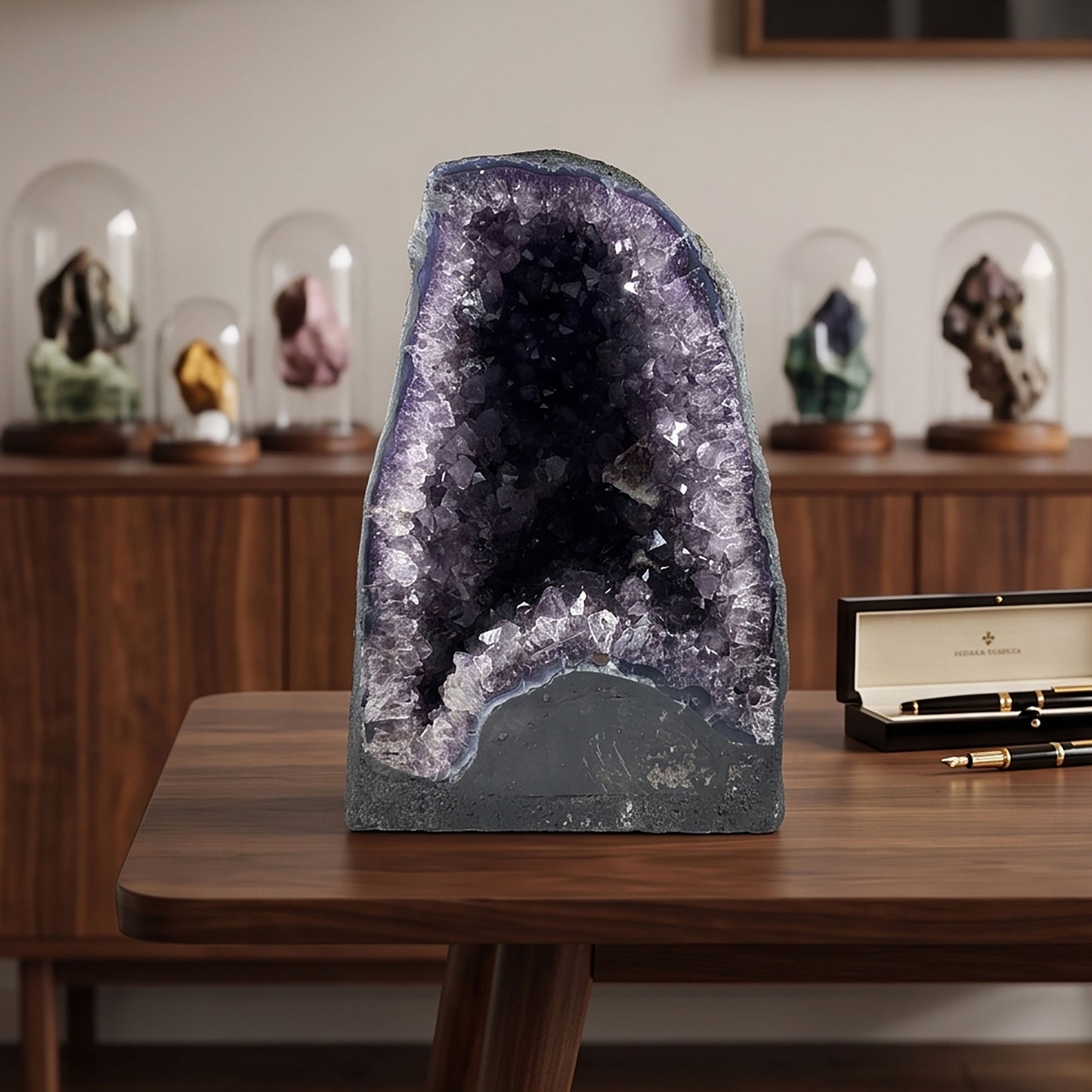Natural 10.25" Brazilian Amethyst Geode Cathedral Deep Purple Crystal Cave Specimen for Home Decor & Collection