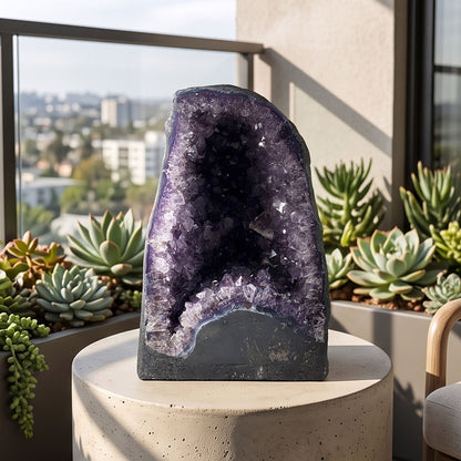 Natural 10.25" Brazilian Amethyst Geode Cathedral Deep Purple Crystal Cave Specimen for Home Decor & Collection